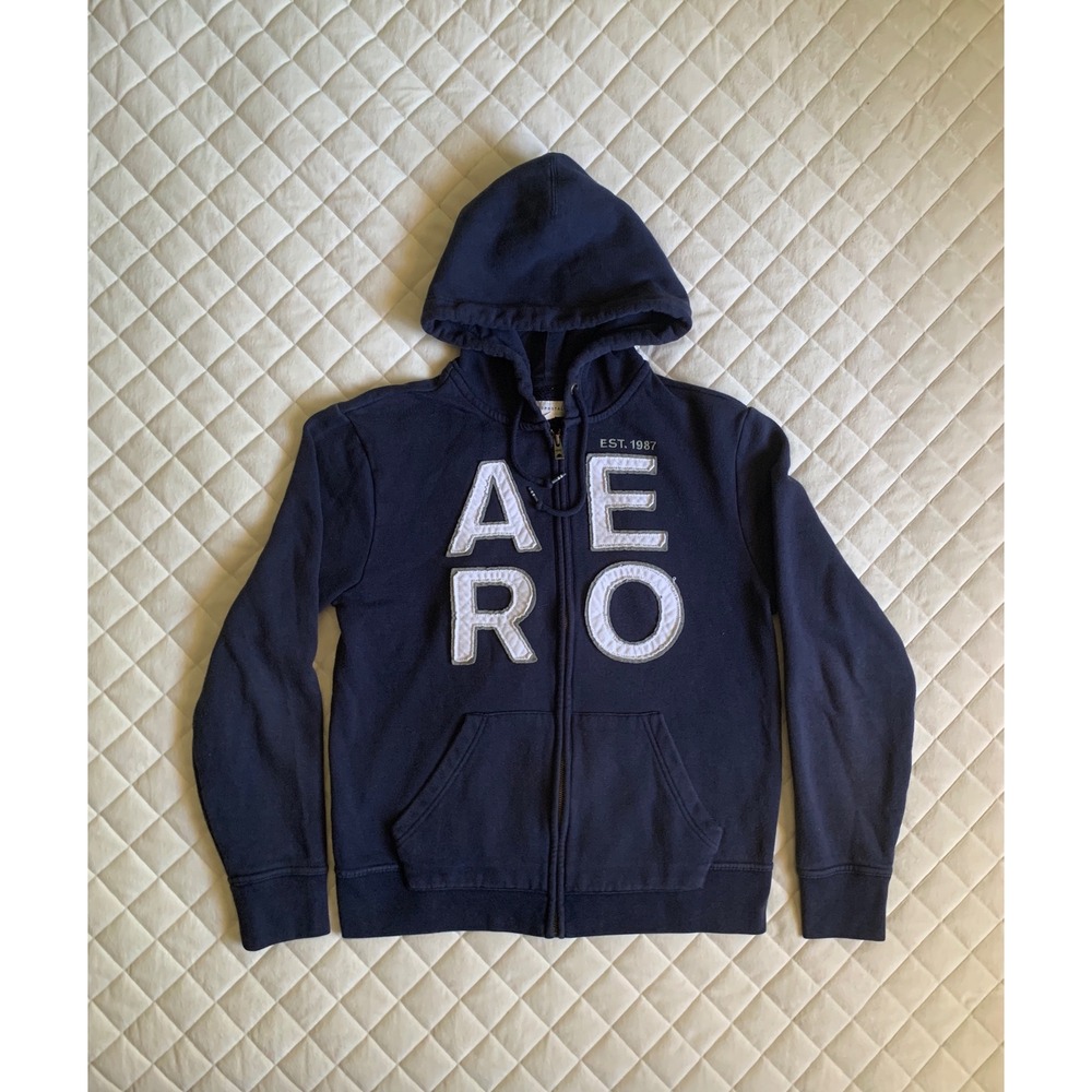 Y2K Aeropostale Spell out Navy Hoodie Sz‎ M Beach Surf Classic Streetwear Grunge